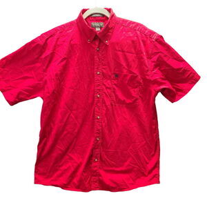 Knights Sportswear Mens Button Up Shirt Red Size Large 100% Cotton Short Sleeve